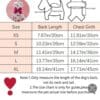 Dog clothing size chart with measurements.