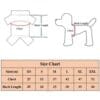 Dog clothing size chart with measurements.