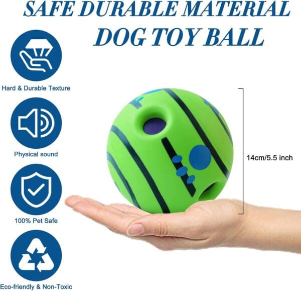 Green dog toy ball in hand.